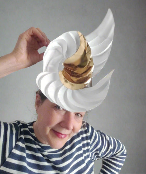 Lina Stein millinery in Cloud pleated headpiece tyke