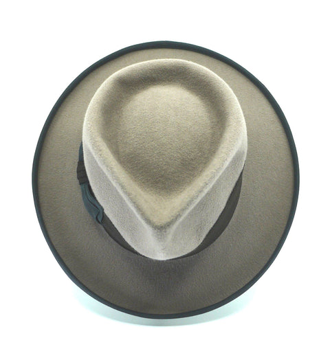 Lina Stein Stratolina felt fedora in mink with pencil edge brim Top view