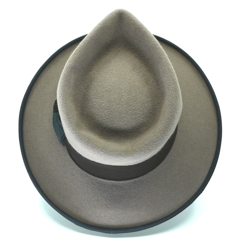 Lina Stein Stratolina fedora in mink with pencil edge brim top/rear view