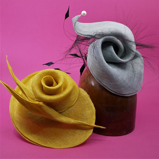 Lina Stein Online millinery classes Swirled Sinamay and couture knoyyed hats