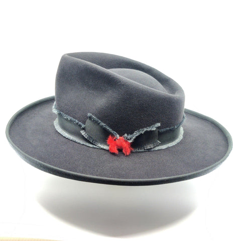Lina Stein Fedora felt hat flat brim tall crown. Side view